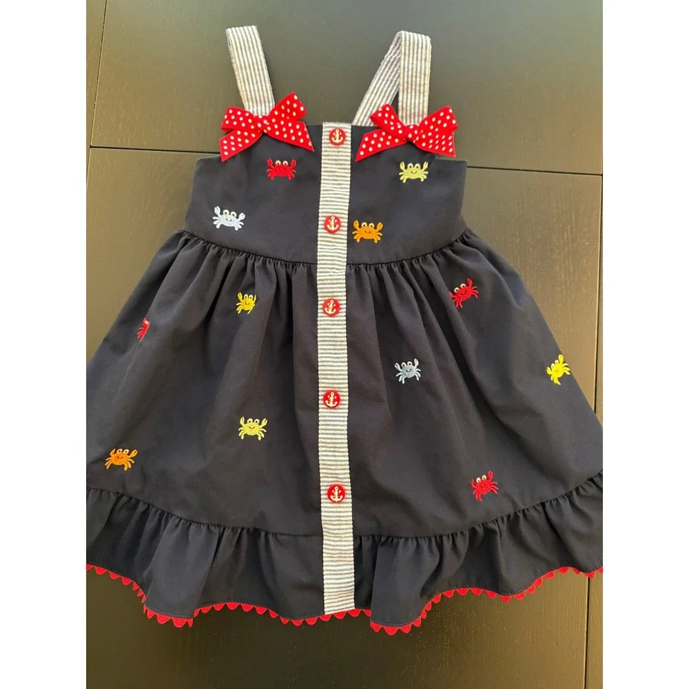 Goodlad Girls Crab Sundress Size 2T Toddler‎ Girls Navy Embroidered Sleeveless